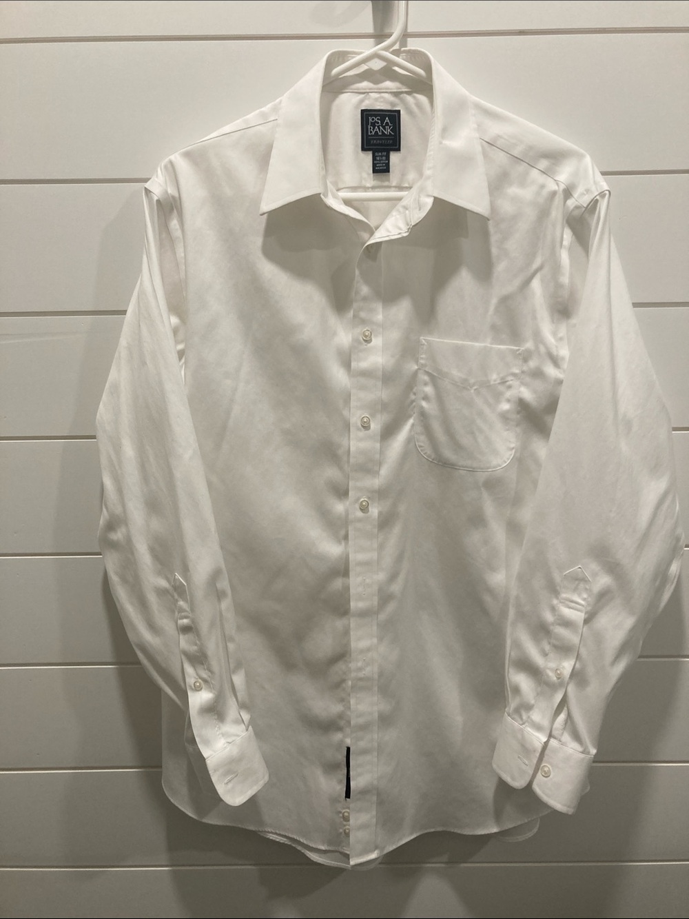Jos. A. Bank Traveler White Men's Dress Shirt- Slim Fit-Sz 16.5-33 100% Cotton